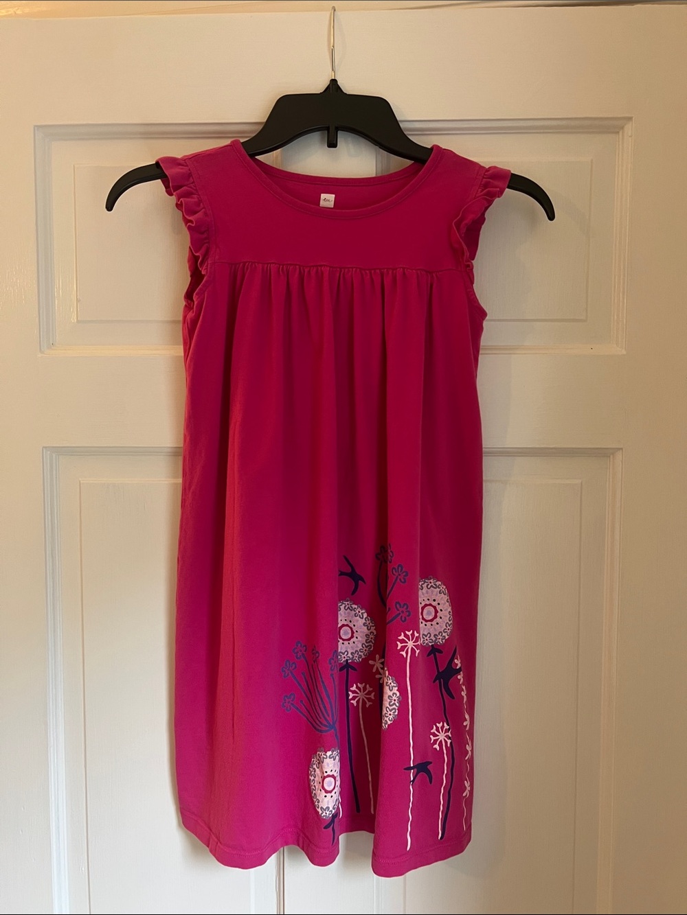 Tea Collection Hot Pink Knit Dress with Floral & Bird Motif